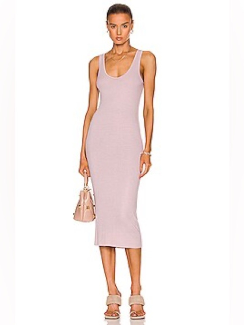 Enza Costa Silk Rib Tank Midi Dress in Rose Tan
